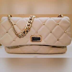 Badgley Mischka Quilted Cream Shoulder Bag